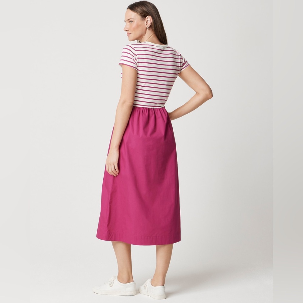 J.Crew Preppy Pink Stripe Knit Mixy Midi Dress Pockets NWT Size Medium Spring - Picture 3 of 9